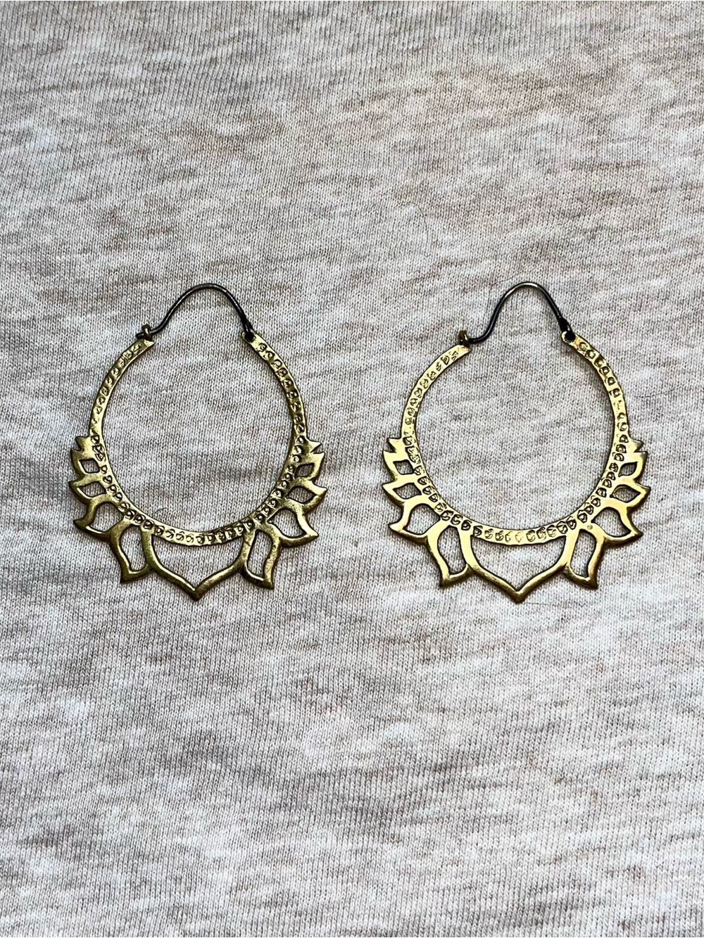 Artisan Brass Lotus Hoop Earrings